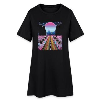 80er Retro Synthwave Vintage Streetwear - Frauen T-Shirt-Kleid - Schwarz - Vorne