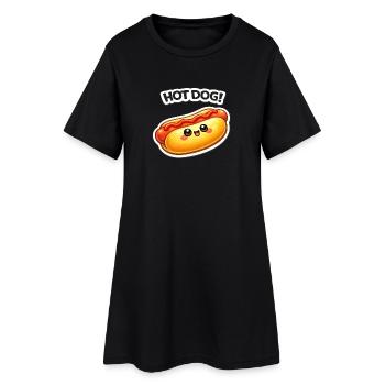 Kawaii Hotdog Sticker Motiv - Frauen T-Shirt-Kleid - Schwarz - Vorne