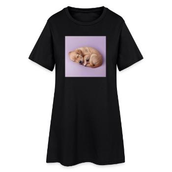Chiot endormi sur fond lilas - Robe T-shirt Femme - noir - Devant