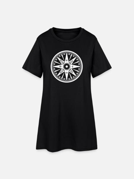 Kompass / Compass – Windrose, Schiffskompass - Frauen T-Shirt-Kleid - Schwarz