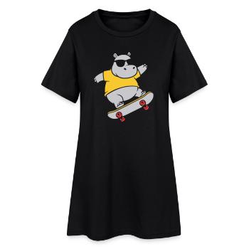 Cooles Nilpferd Skater Skateboard Vektor - Frauen T-Shirt-Kleid - Schwarz - Vorne