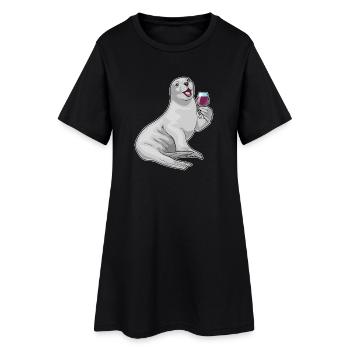 Seehund Rotwein - Frauen T-Shirt-Kleid - Schwarz - Vorne