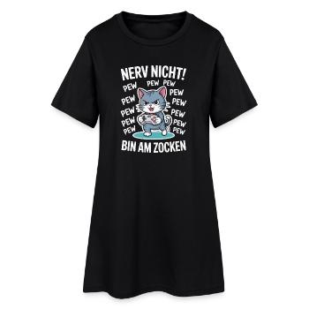 Nerv nicht bin am Zocken Gamer Katze Design - Frauen T-Shirt-Kleid - Schwarz - Vorne