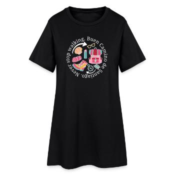 Buen Camino Never Stop Walking in Pastel Pink - Women’s T-Shirt Dress - black - Front