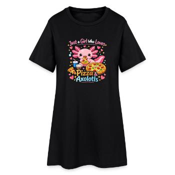 Pizza Axolotl Liebesdesign - Frauen T-Shirt-Kleid - Schwarz - Vorne