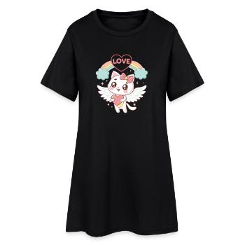 Chat ailé Arc en Ciel Amour - Robe T-shirt Femme - noir - Devant