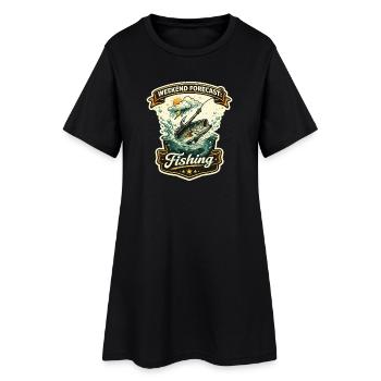 Motif rétro de la prévision du week-end pour la pêche - Robe T-shirt Femme - noir - Devant