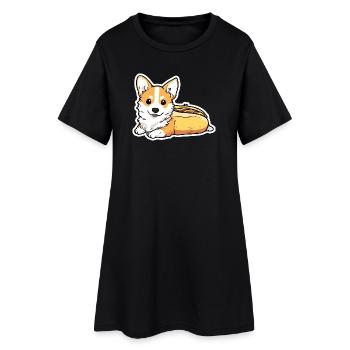 Süßer Corgi-Hotdog-Brötchen-Aufkleber - Frauen T-Shirt-Kleid - Schwarz - Vorne