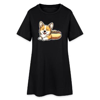 Süßer Corgi-Hotdog-Brötchen-Aufkleber - Frauen T-Shirt-Kleid - Schwarz - Vorne