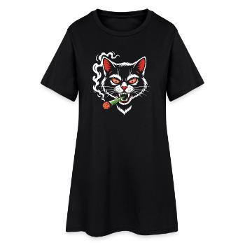Angry cat with joint - Women’s T-Shirt Dress - black - Front