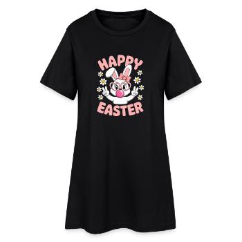 Happy Easter Cute Easter Bunny with Glasses - Women’s T-Shirt Dress - black - Front