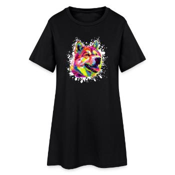 Portrait coloré de chien dans le style pop art - Robe T-shirt Femme - noir - Devant
