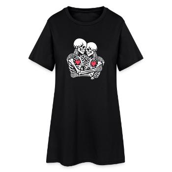 Un couple squelette avec des cœurs s’embrasse pour la Saint-Valentin - Robe T-shirt Femme - noir - Devant