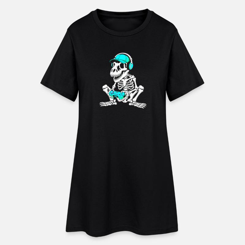 Skelett DJ mit Controller und Headset - Frauen T-Shirt-Kleid - Schwarz