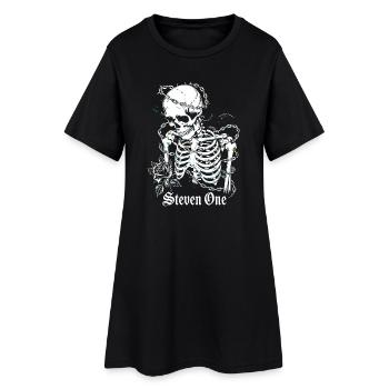 Squelette avec chaîne et fleur - Robe T-shirt Femme - noir - Devant