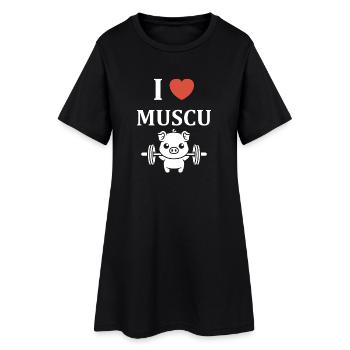 I love muscu — mascotte cochon fort - Robe T-shirt Femme - noir - Devant