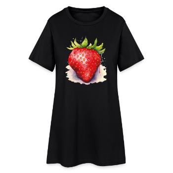 Aquarelle Fraise - Robe T-shirt Femme - noir - Devant