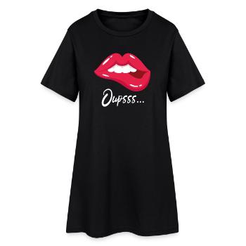 T-shirt en couple qui s’embrasse, oups Lips Design. - Robe T-shirt Femme - noir - Devant