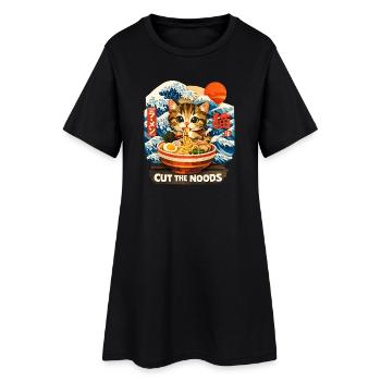 Japan Cat Ramen Noodle Retro Wave Motif - Women’s T-Shirt Dress - black - Front