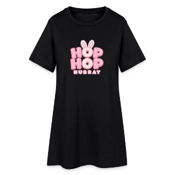 Hop Hop Hurray | Süßes Hasen Spruch Motiv - Frauen T-Shirt-Kleid - Schwarz - Vorne