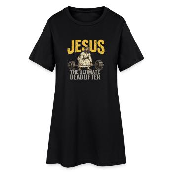 Jesus The Ultimate Deadlifter – Retro Fitness - Frauen T-Shirt-Kleid - Schwarz - Vorne