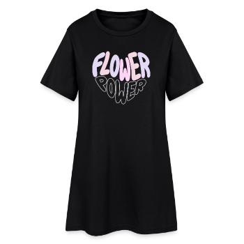 Pastell Flower Power Retro - Frauen T-Shirt-Kleid - Schwarz - Vorne
