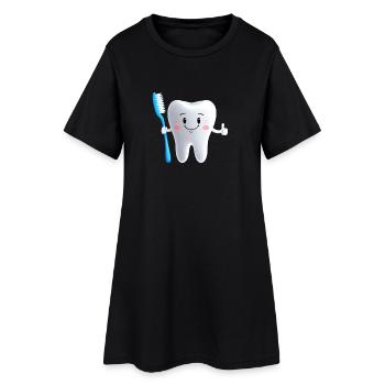 Dent souriante avec une brosse à dents - Robe T-shirt Femme - noir - Devant