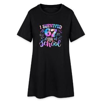 Survived 67 Days School Meme Trend Students - Women’s T-Shirt Dress - black - Front