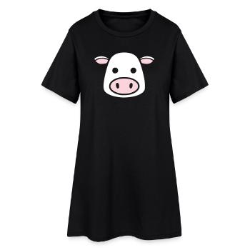 Mignonne Tête de Vache Visage Vector de la BD - Robe T-shirt Femme - noir - Devant