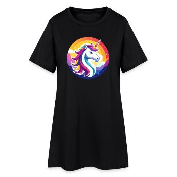 Rainbow Unicorn Colorful Unicorn Head Motif - Women’s T-Shirt Dress - black - Front