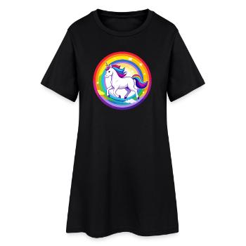 Motif de licorne volant au-dessus du ciel arc-en-ciel - Robe T-shirt Femme - noir - Devant