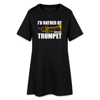 I'd rather be with my trombone Trompetenspieler - Frauen T-Shirt-Kleid - Schwarz - Vorne