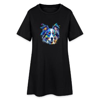 Australian Shepherd Aussie Dog Colorful Art - Women’s T-Shirt Dress - black - Front