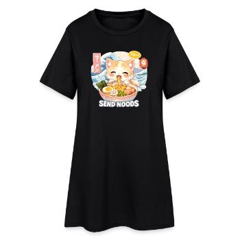 Motif Retro Wave Ramen Nouilles Chat - Robe T-shirt Femme - noir - Devant