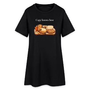 Capybara with pizza on sofa - Women’s T-Shirt Dress - black - Front