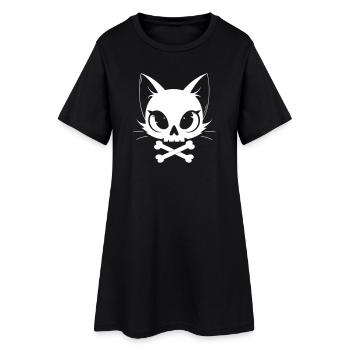 Skull Cat | Kawaii Skull & Bones Motif - Women’s T-Shirt Dress - black - Front