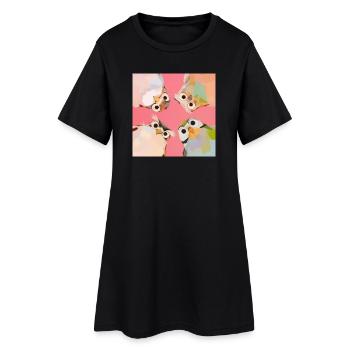 Vier Eulen im Kreis | Süßes Pastell Tier Motiv - Frauen T-Shirt-Kleid - Schwarz - Vorne