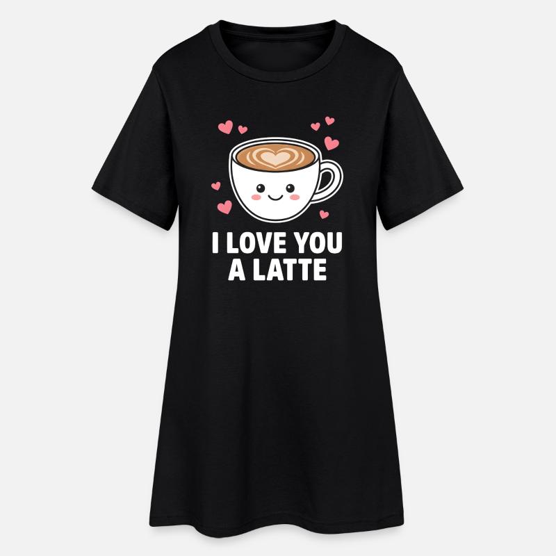 Ich liebe dich, ein süßer Latte-Kaffee-Design - Frauen T-Shirt-Kleid - Schwarz