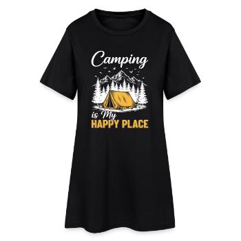 Camping ist mein Happy Place - Frauen T-Shirt-Kleid - Schwarz - Vorne