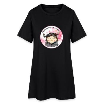 Mein glücklicher Ort sind Blumen – Gnome mit Blumengarten - Frauen T-Shirt-Kleid - Schwarz - Vorne