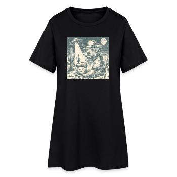 Cowboy Dog and UFO Desert Night Scene - Women’s T-Shirt Dress - black - Front