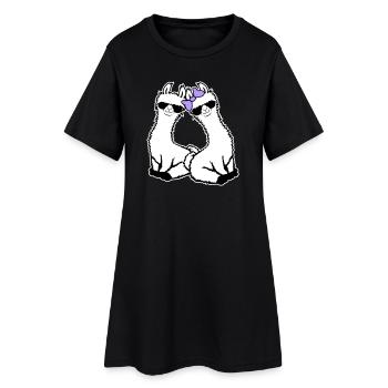 Deux lamas amoureux de lunettes de soleil cool assises - Robe T-shirt Femme - noir - Devant