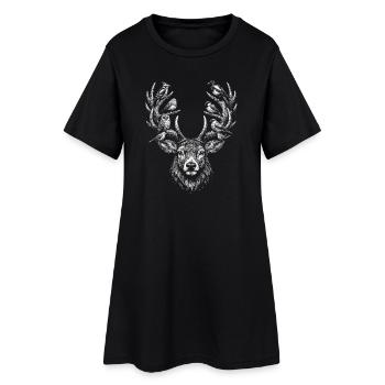 Silhouette de tête de cerf blanche sur fond noir - Robe T-shirt Femme - noir - Devant