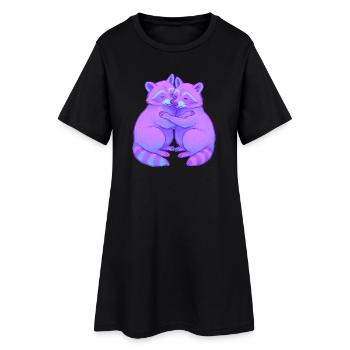 Des ratons laveurs violets câlins sous la lumière néon - Robe T-shirt Femme - noir - Devant