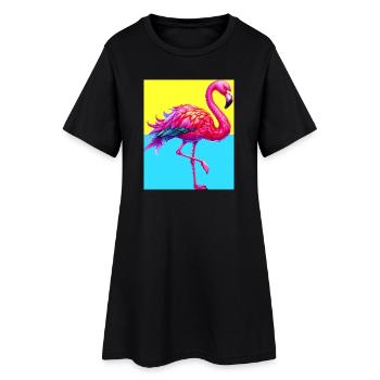 Flamingo - Frauen T-Shirt-Kleid - Schwarz - Vorne
