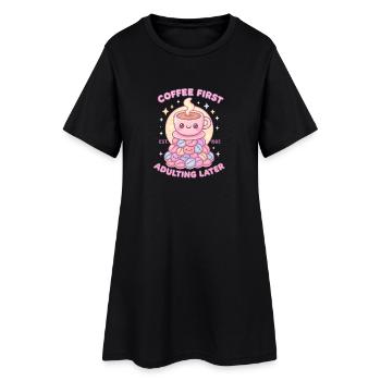 Le café d’abord pour l’adulte – Kawaii Kaffee - Robe T-shirt Femme - noir - Devant