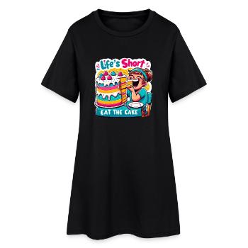 Life's Short Eat the Cake Cartoon - Women’s T-Shirt Dress - black - Front