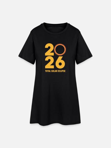 2026 Total Solar Eclipse Path Retro - Frauen T-Shirt-Kleid - Schwarz