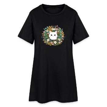Tête de chat dans une couronne de fleurs - Robe T-shirt Femme - noir - Devant