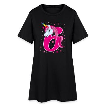 Licorne, 6 ans, 6e anniversaire, enfant - Robe T-shirt Femme - noir - Devant